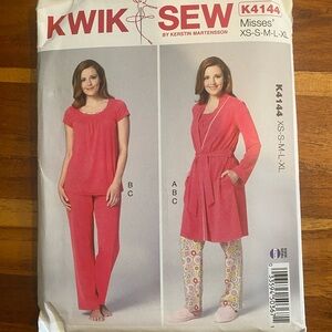 KWIK-SEW PATTERN K4144 Misses Robe Belt PJ Top & Pants pattern size XS-XL